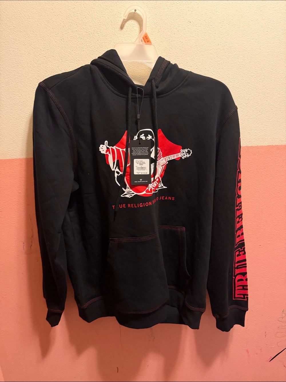True Religion Black Hoodie with Red and White Graphic